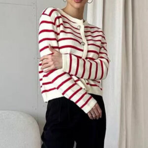Short Striped Knit Cardigan