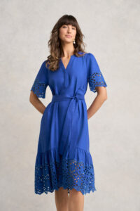 Broderie Trim Dress - Electric Blue