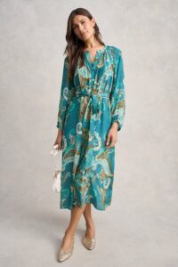 Gathered Trapeze Dress - Vivid Paisley Print