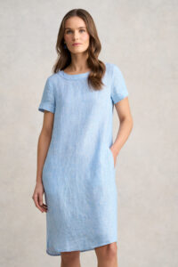 Scoop Neck Linen Dress - Chambray Cross Dye