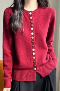 Color Button Solid Velvet Cardigan