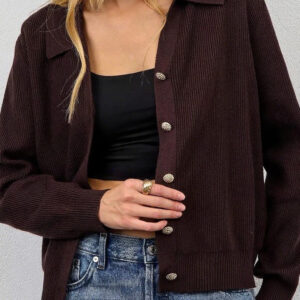 Solid V Neck Button Down Cardigan